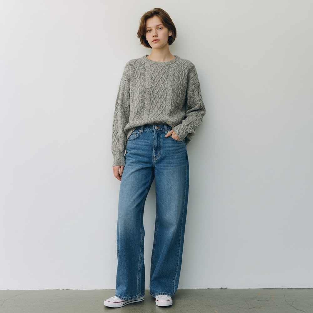 J. Crew Speckled Gray Fisherman Cable Knit Oversized Sweater